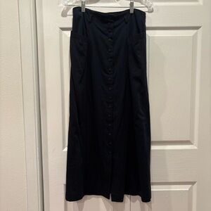 Vintage Navy Blue Christy Girl Button Up Skirt Maxi Ankle Length Skirt - Size 12